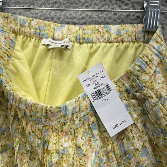 American Eagle Shorts Womens Large Flowy Elastic Waist‎ Yellow Floral NEW - Picture 7 of 13